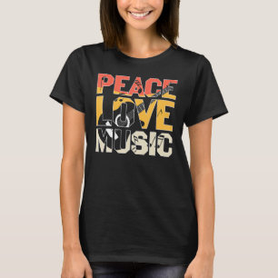 Camiseta Guitarra retro paz amor banda de música