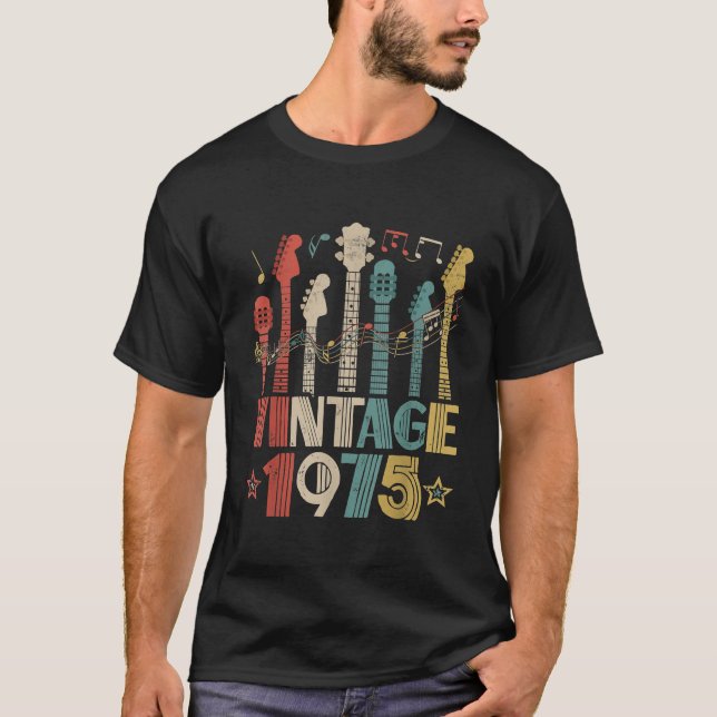 Camiseta Guitarra Retro Vintage 1975 Lover 1975 Cumpleaños (Anverso)