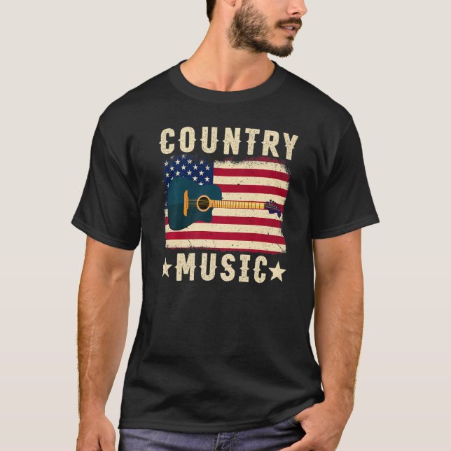 Camiseta Guitarra retro vintage Bandera americana música co (Anverso)