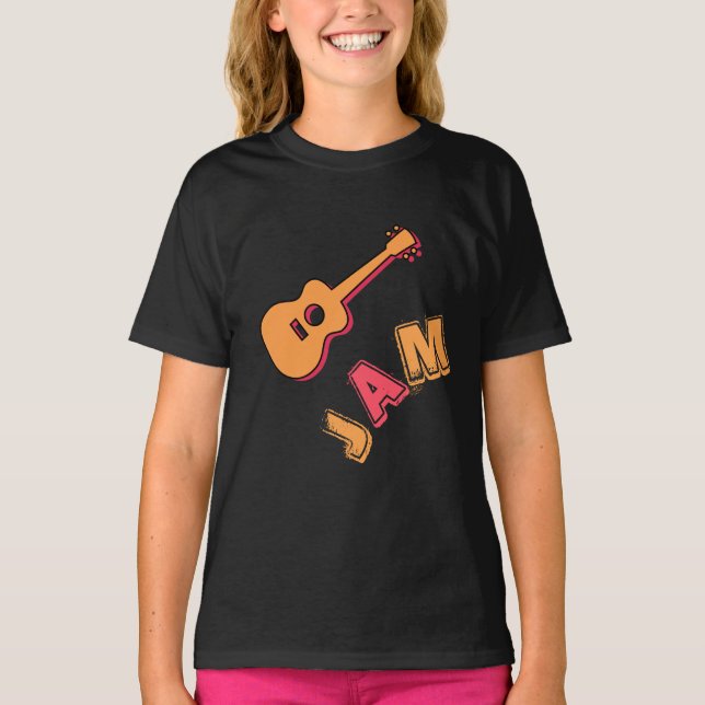 Camiseta Guitarra Roca, Música Jam Style, Naranja y Arte Ro (Anverso)