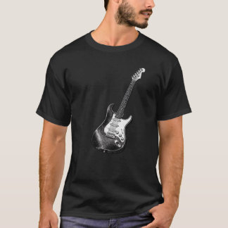 Camiseta Guitarra Stratocaster Blanco Negro Diseño Artístic