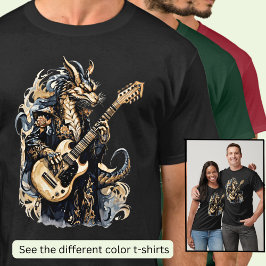 Camiseta Guitarra Tocando Dragón Azul Marrón