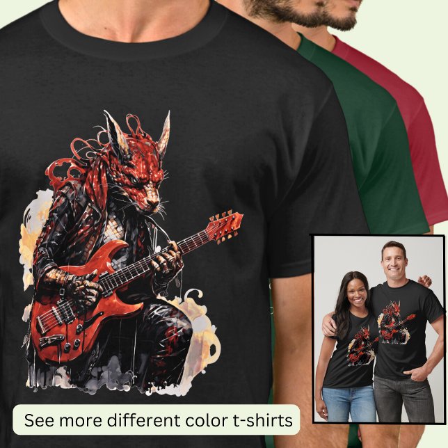 Camiseta Guitarra Tocando Dragón Negro Rojo (Subido por el creador)