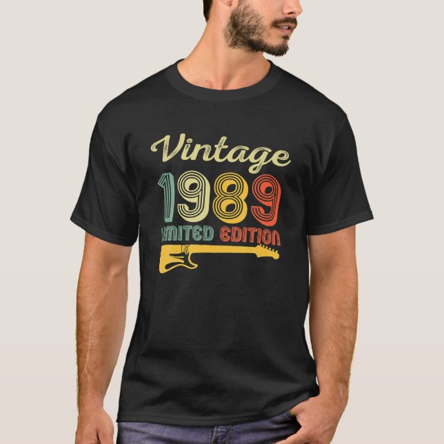 Camiseta Guitarra vintage 1989 Cumpleaños 33 (Anverso)