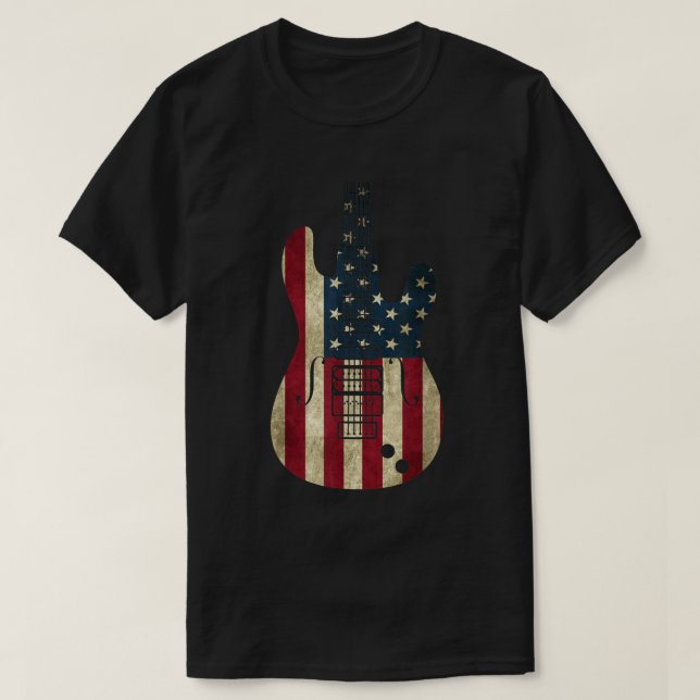 Camiseta Guitarra Vintage Bandera Estadounidense Patriótica (Diseño del anverso)