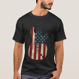 Camiseta Guitarra Vintage Bandera Estadounidense Patriótica