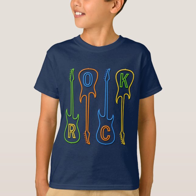 CAMISETA GUITARRAS DE NEÓN DE LA ROCA (Anverso)
