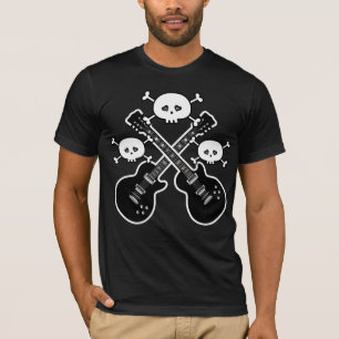 Camiseta Guitarras enrrolladas y cráneos negros y blancos