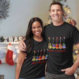 Camiseta Guitarras navidades con sombreros Santa