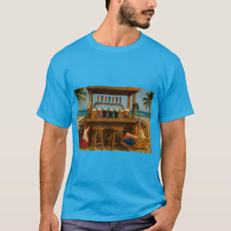 Camiseta Guitarras y micro cervezas en el bar de la playa