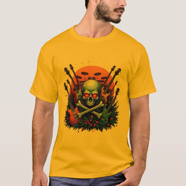 Camiseta Guitarras y tambores de Skull & Strings Apparel. (Anverso)