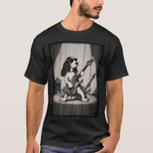 Camiseta Guitarrista Basset Hound Estrella de Rock Retro Mo