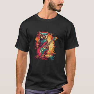 Camiseta Guitarrista búho listo para rockear la noche