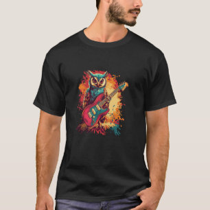 Camiseta Guitarrista Búho Listo para Sacudir la Noche