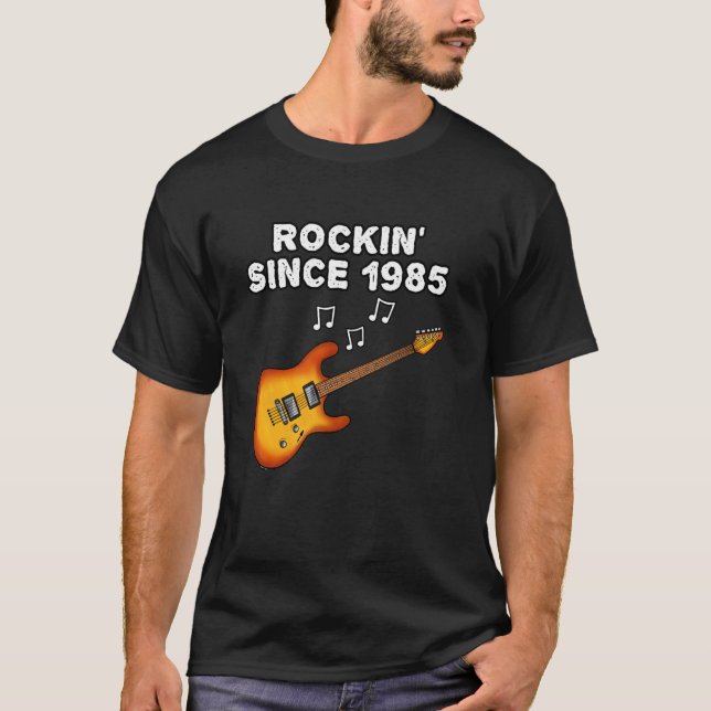 Camiseta Guitarrista cumpleaños 40, Rockeando desde 1985, E (Anverso)