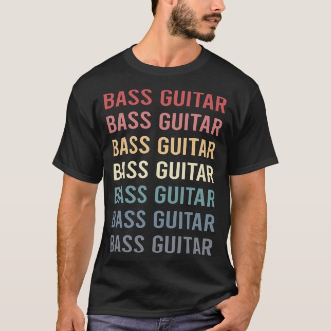 Camiseta Guitarrista de Bajo de Texto Retro (Anverso)
