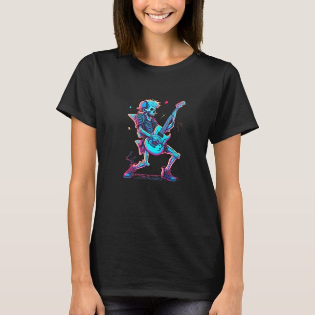 Camiseta Guitarrista de Concierto de Rock and Roll Esquelet (Anverso)