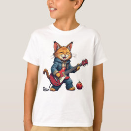 Camiseta Guitarrista de gato naranja