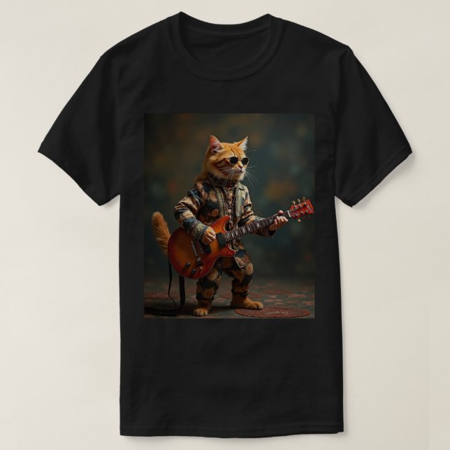 Camiseta Guitarrista de gato naranja (Diseño del anverso)