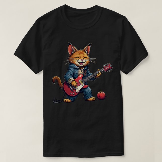 Camiseta Guitarrista de gato naranja (Diseño del anverso)