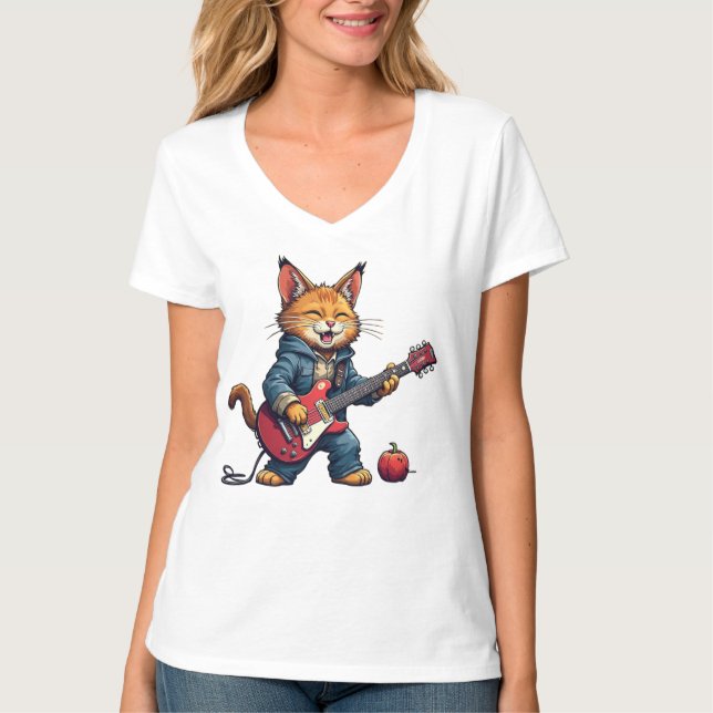 Camiseta Guitarrista de gato naranja (Anverso)