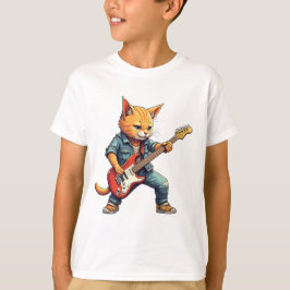 Camiseta Guitarrista de gato naranja