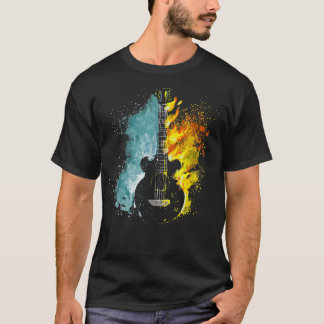 Camiseta Guitarrista de guitarra eléctrica fuego y musi de 