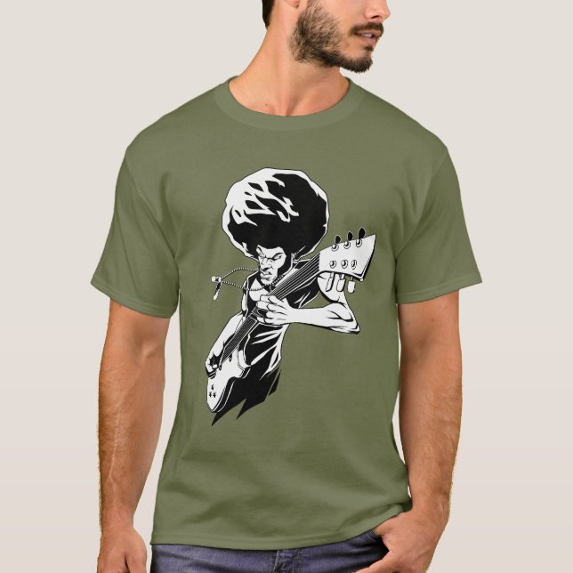 Camiseta Guitarrista de la roca del Afro (Anverso)