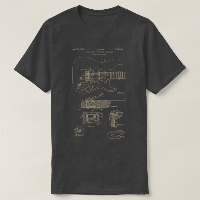 Camiseta Guitarrista de patentes de guitarra regalo fresco  (Diseño del anverso)