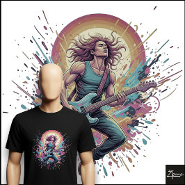 Camiseta Guitarrista de Rock Neon Saltando Salpicadura de P