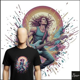 Camiseta Guitarrista de Rock Neon Saltando Salpicadura de P