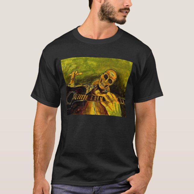 Camiseta guitarrista esquelético travieso (Anverso)