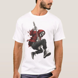 Camiseta Guitarrista Esqueleto con Capucha Roja Rock 