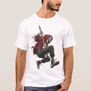 Camiseta Guitarrista Esqueleto con Capucha Roja Rock