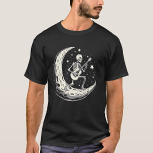 Camiseta Guitarrista Esqueleto Luna Creciente Música Estrel