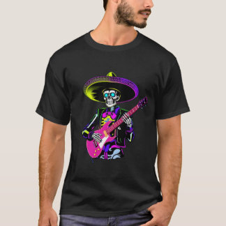 Camiseta Guitarrista Esqueleto Neon Halloween