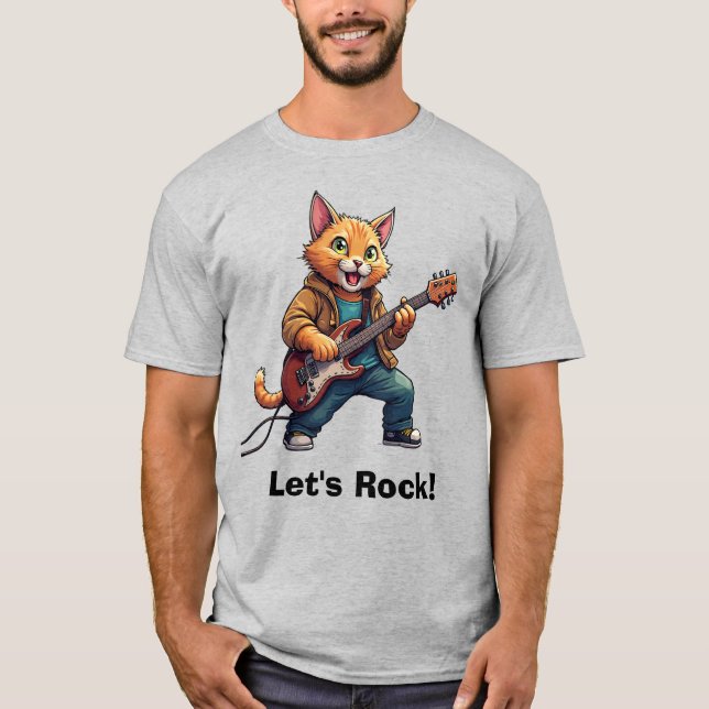 Camiseta Guitarrista Gato Naranja (Anverso)