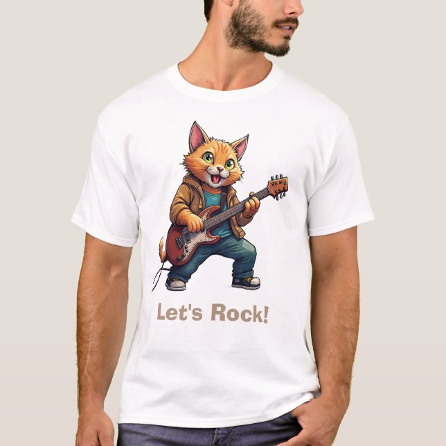 Camiseta Guitarrista gato naranja (Anverso)