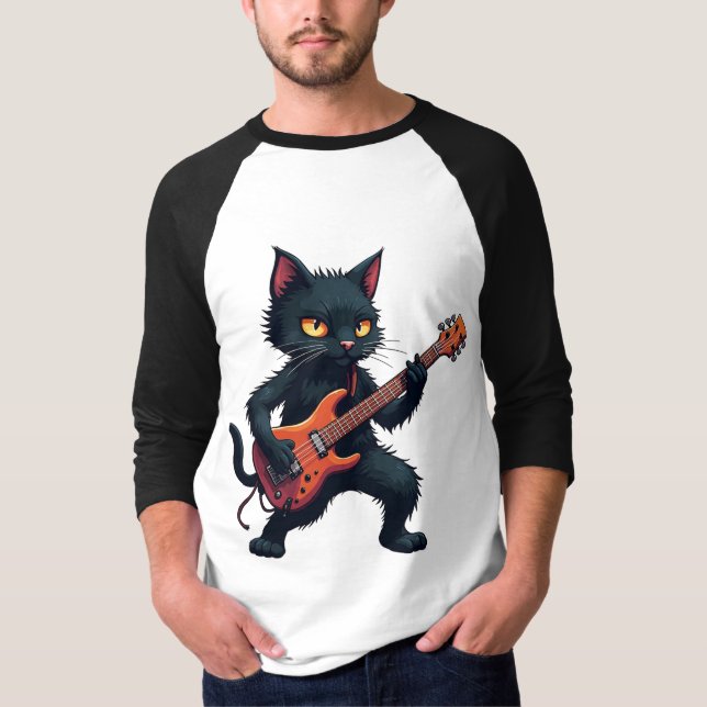 Camiseta Guitarrista gato negro (Anverso)