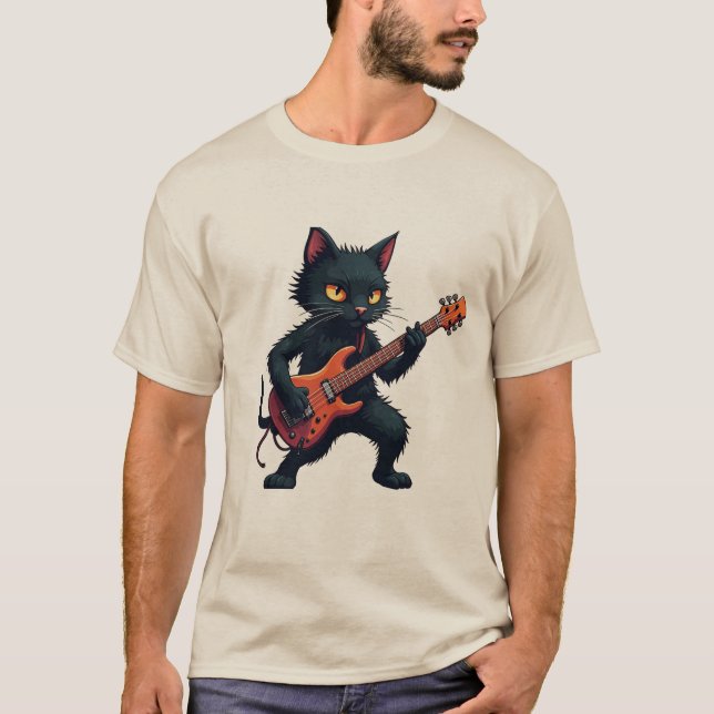 Camiseta Guitarrista gato negro (Anverso)