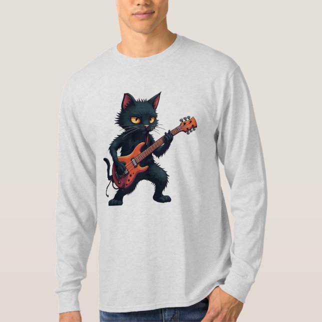 Camiseta Guitarrista gato negro (Anverso)