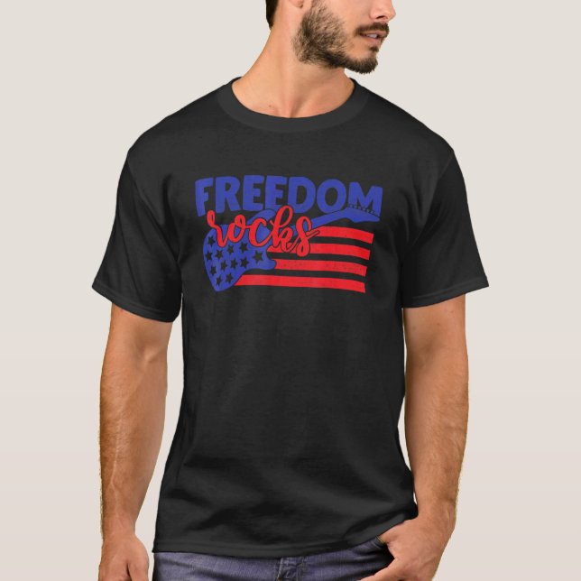 Camiseta Guitarrista Músico Libertad Rocks 4 De Julio Ameri (Anverso)