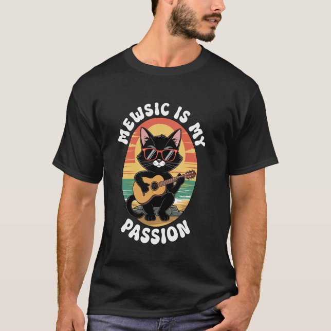 Camiseta Guitarrista que ama a los gatos divertido gato toc (Anverso)