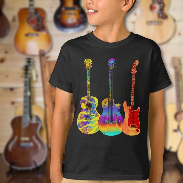 Camiseta Guitars coloridos (Colorful guitar black tshirt psychedelic funky guitars for guitarists musicians and music lovers)