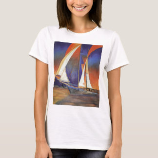 Camiseta Gulet artístico bajo vela en Naranja y morado