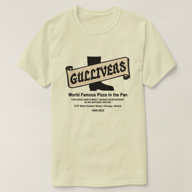 Camiseta Gullivers Pizza & Restaurant, Chicago (Diseño del anverso)