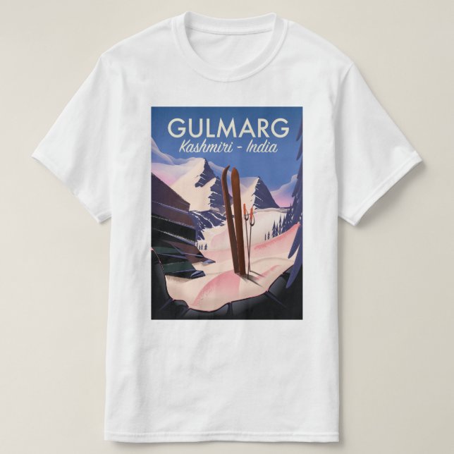 Camiseta Gulmarg Kashmiri poster de esquí de India (Diseño del anverso)