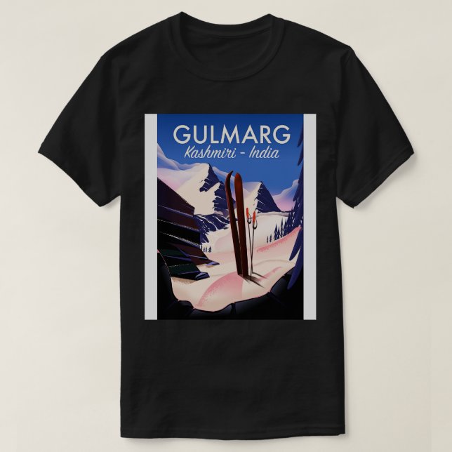 Camiseta Gulmarg Kashmiri poster de esquí de India (Diseño del anverso)