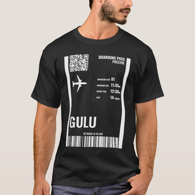 Camiseta Gulu Uganda Boarding Pass Airline Ticket Travel (Anverso)