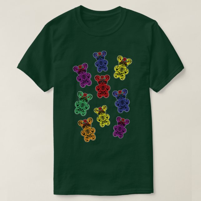 Camiseta Gummies calvaria arte de oso, osos gomas y esquele (Diseño del anverso)